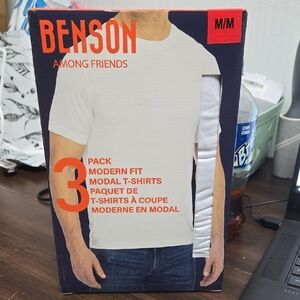 Benson Size M Men's White Modern Fit T-Shirt 3 Pack